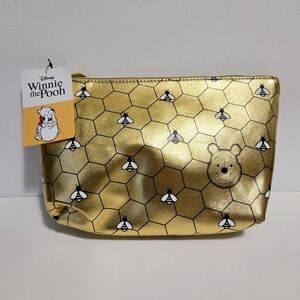 Winnie the Pooh Gold Honey Comb Bees Large Cosmetic Travel Bag Pouch NWT Disney